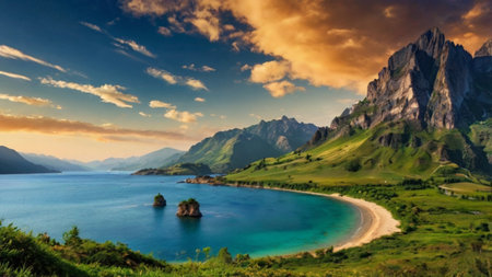 Panoramic view of a beautiful beach.の写真素材