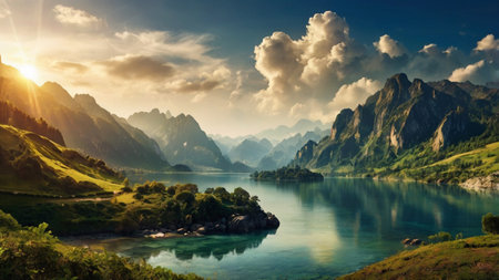 Beautiful summer landscape with alpine lake. Composition of nature.の写真素材