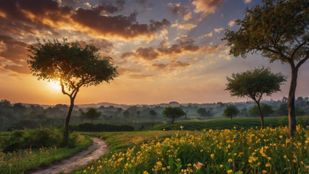 Sunset at tea plantation, Chiangmai, Thailand.の写真素材