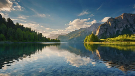 Panoramic view of the lake of Braies in Dolomites, Italyの写真素材