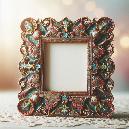 Vintage photo frame on bokeh background. Retro style.
