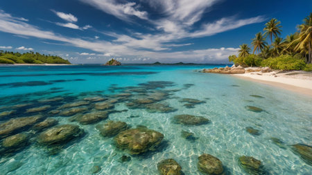 Panorama of beautiful beach Anse Lazio at Seychellesの写真素材