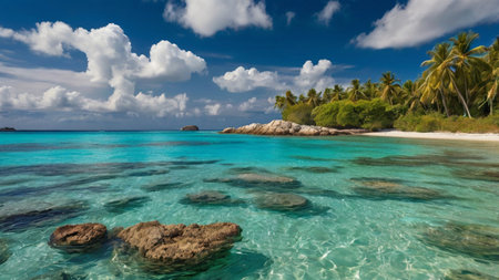 Panoramic view of tropical beach at Seychelles, Maheの写真素材