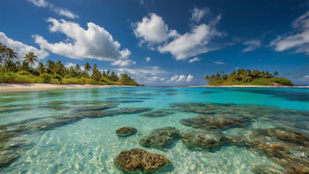 Panoramic view of beautiful tropical beach at Seychellesの写真素材