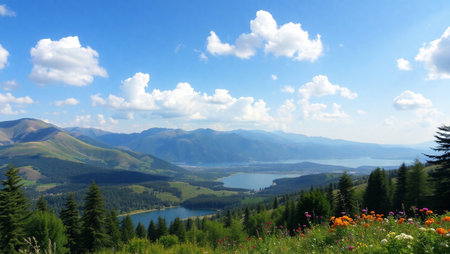 Mountains and lake in the Carpathian Mountains, Ukraine.の写真素材