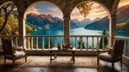 Interior of a beautiful villa at lake Lucerne, Switzerlandの写真素材