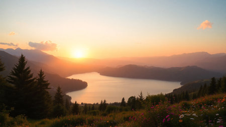 Sunset over Lake Tahoe in California, United States of Americaの写真素材