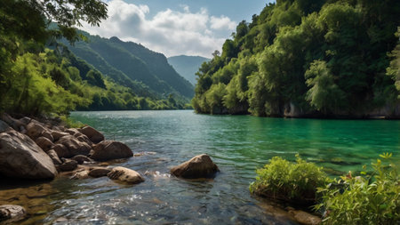 Panoramic view of Plitvice Lakes National Park in Croatiaの写真素材