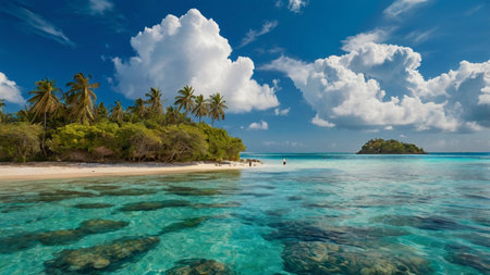 Panoramic view of beach at Mahe islandの写真素材
