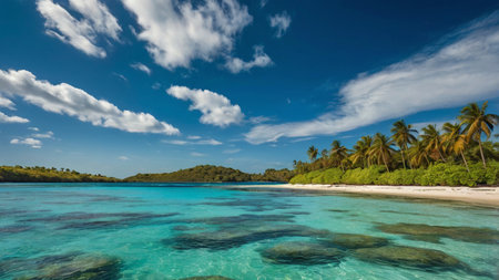 Panoramic view of beautiful tropical beach at Seychellesの写真素材