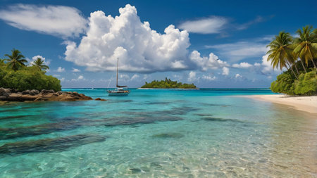 Panoramic view of a beautiful beach at Seychelles