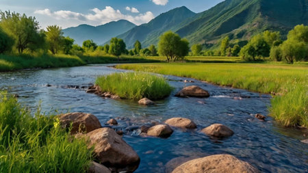 Beautiful mountain river in the Altai mountains. Summer landscape.