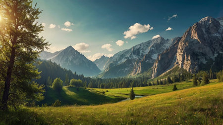 Mountain landscape in Dolomites, Italy. Panoramic view