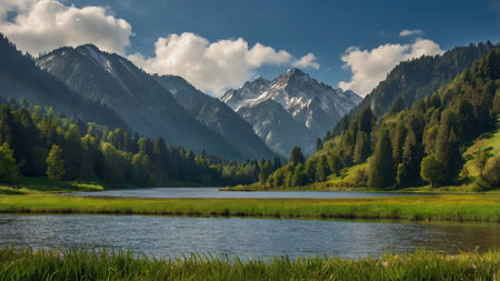 Alpine lake and mountains in the background. Bavaria, Germanyの写真素材