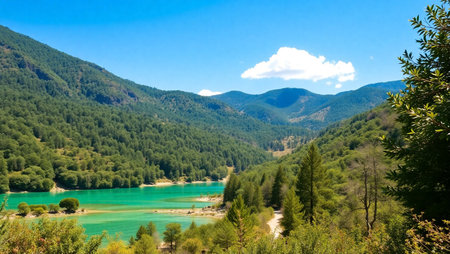 Beautiful view of the turquoise lake in the mountains.の写真素材