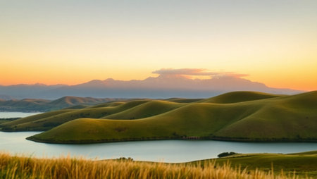Sunset over a lake in the highlands.の写真素材