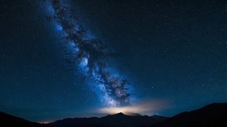 Milky way and stars over the mountains. Long exposure photograph.