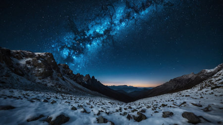 Milky way over the mountains. Starry sky and milky way