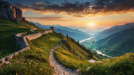 Panoramic view of Dolomites at sunrise.の写真素材