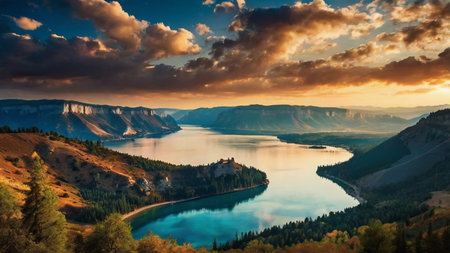 Fantastic view of the mountain lake. Dramatic scene.