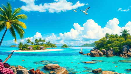 Beautiful tropical island at Seychelles - nature and travel backgroundの写真素材