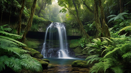 Tropical waterfall in the rainforest of Doi Inthanon National Park, Thailandの写真素材