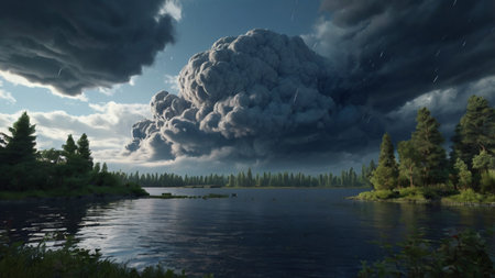 Clouds in the sky over the lake. 3d render.