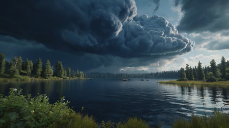 Storm over Lake Ladoga, Ladoga Lake, Karelia, Russia