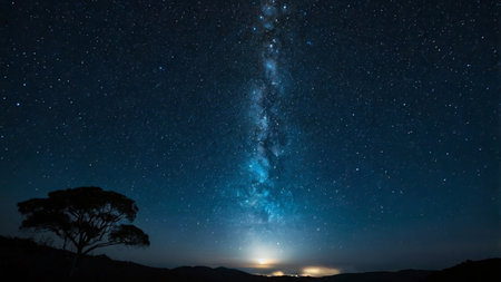 Milky Way and tree at night in the mountains, South Australia