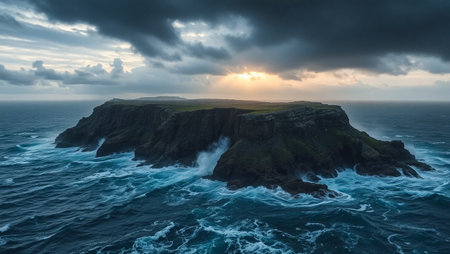 Sunset over the Cliffs of Moher in County Clare, Irelandの写真素材