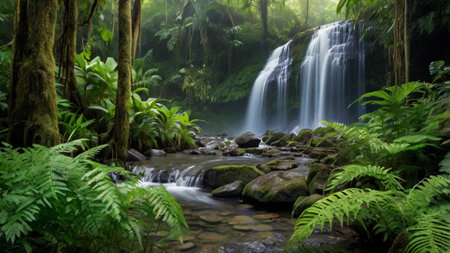 Beautiful waterfall in deep rainforest, Phu Kradueng National Park, Loei, Thailand