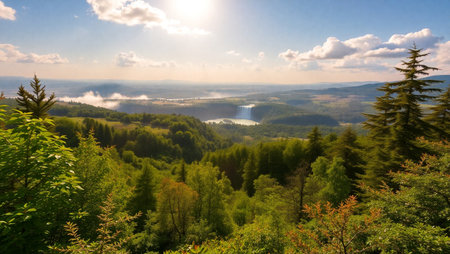 Beautiful landscape of the Carpathian mountains in Ukraine on a sunny dayの写真素材