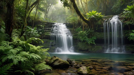 Beautiful waterfall in the rainforest of Borneo, Malaysia
