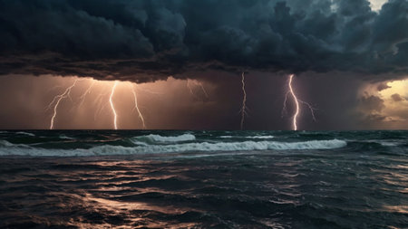 Stormy stormy sky over the sea, 3d render illustration