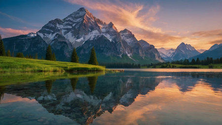 Sunset on the lake in Wyoming