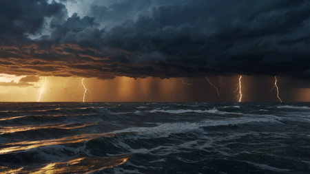 Storm on the sea. Epic stormy weather. 3d render