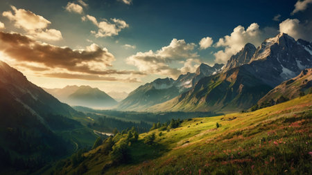 Beautiful summer landscape in the mountains. Panoramic view.