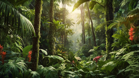Tropical rainforest in the morning,3d illustration.の写真素材
