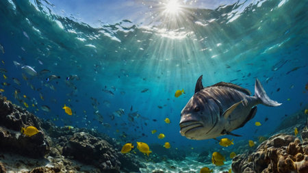 Tropical fish swimming in the coral reef of the Red Sea