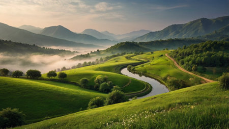Beautiful morning landscape in the Carpathian Mountains, Ukraine.の写真素材