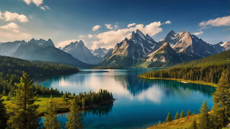 Beautiful mountain lake in the Canadian Rockies. Panoramic view