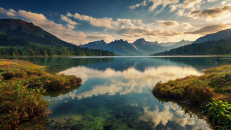 Panoramic view of beautiful alpine lake in Tatra Mountains, Poland