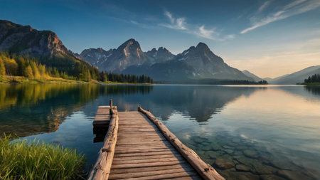 Lake Misurina at sunrise, Dolomites, Italy.の写真素材