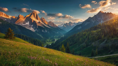 Beautiful summer landscape of Dolomites mountains, Italy, Europeの写真素材