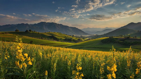 Sunflower field in the morning.