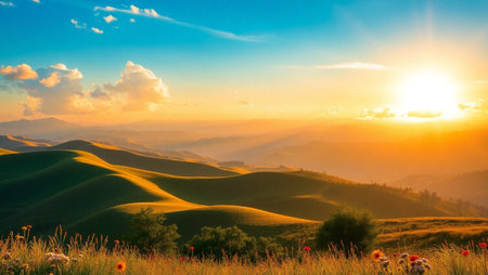 Sunset in the mountains. Beautiful summer landscape. Carpathian, Ukraine, Europe.