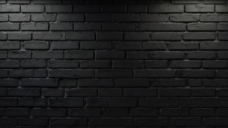 Black brick wall with spotlights, abstract background for your design.の写真素材
