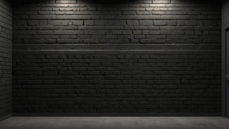 Black brick wall with spotlights. 3D rendering. Mock upの写真素材