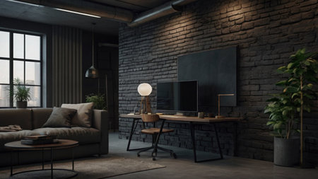 Modern loft living room interior design. 3D Rendering mock upの写真素材