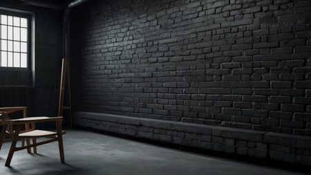 3D rendering of an empty room with a chair and a brick wallの写真素材